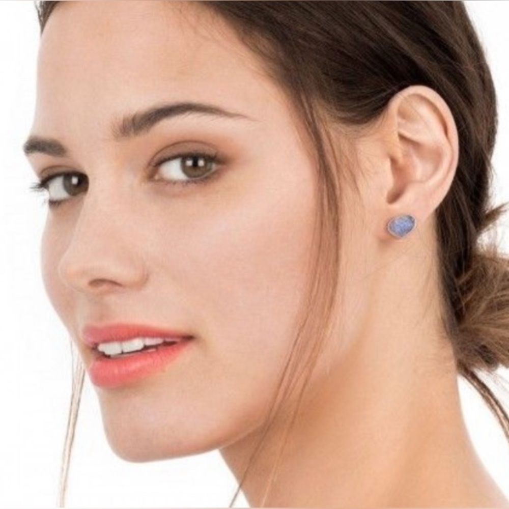 Stella & Dot Blue Druzy Stud Earrings, gold